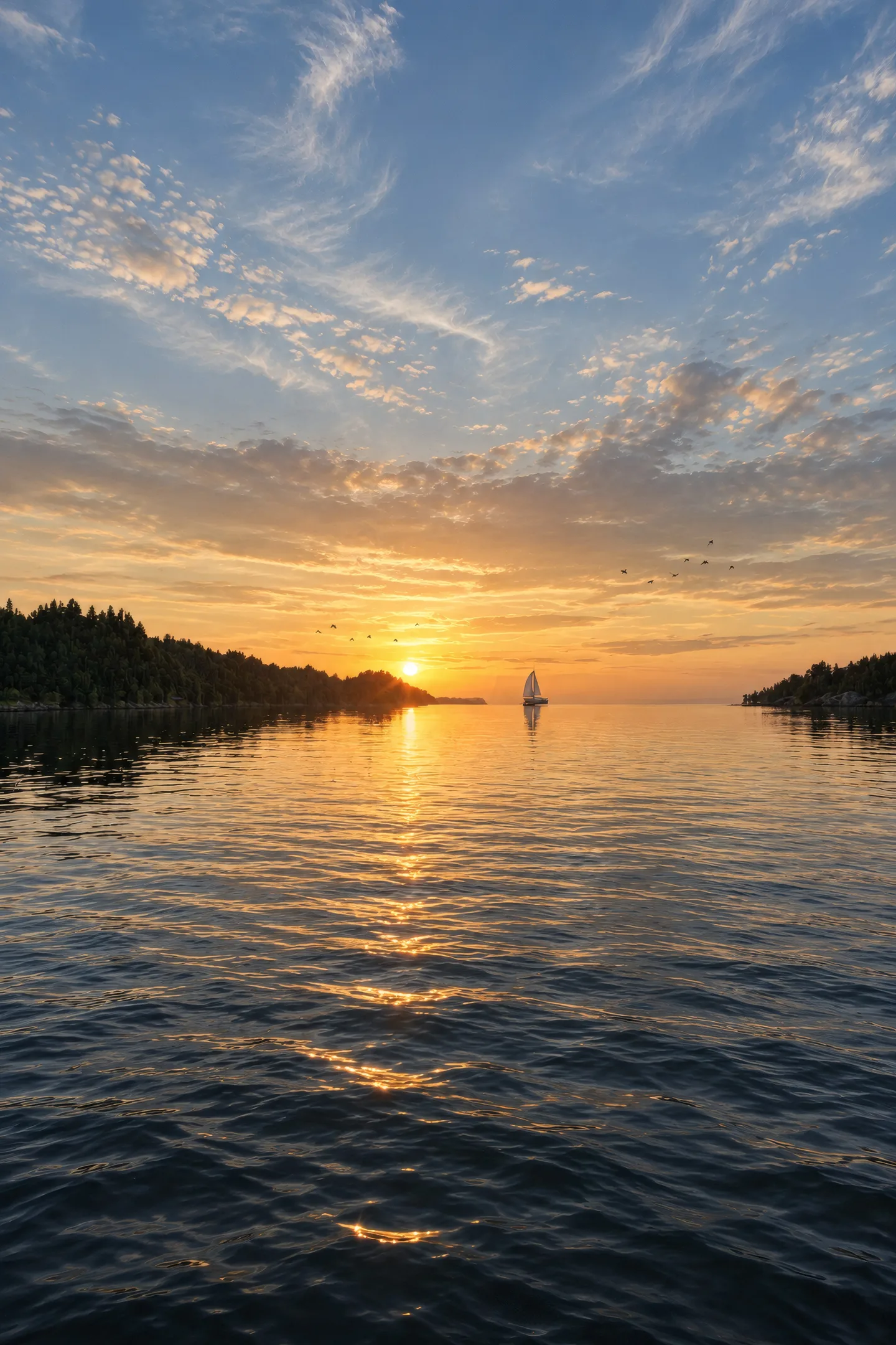 Abendstimmung über dem Fjord mit Segelboot
